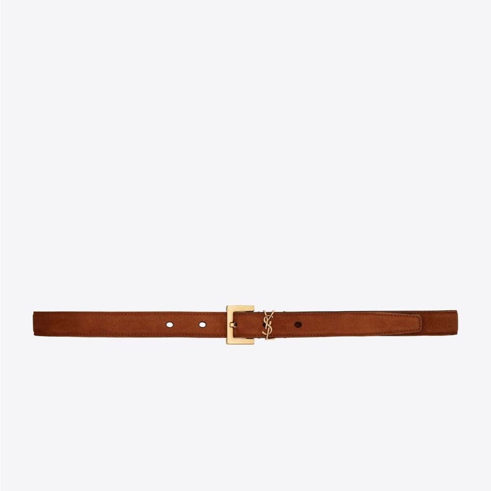 Saint Laurent Logo Skinny Suede Belt